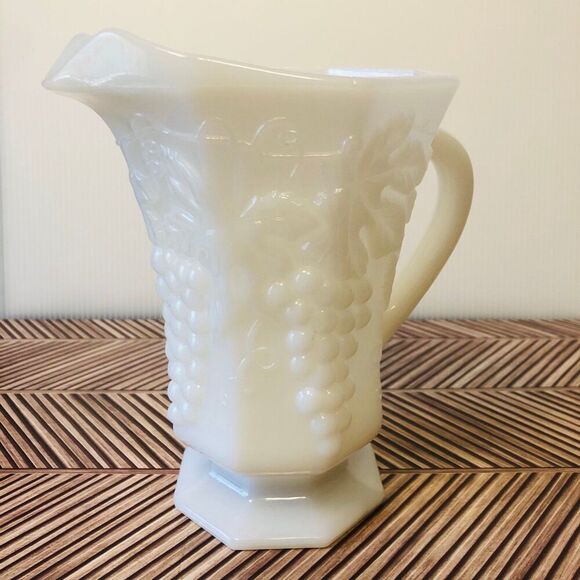 Vintage Anchor Hocking  20 Oz Pitcher Grapevine Design White Milk Glass w/ Flaws - Picture 1 of 10